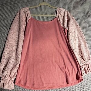 Chic Pink Blouse with Patterned Sleeves